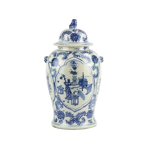 RZKT01-B Jingdezhen Blue and white flower the window opening pattern big ceramic ginger jar