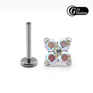 Orecchini a Perno con Quadrifoglio in Zirconia G23 per Piercing alla Cartilagine, Filettatura Interna per Helix, Vendita all'Ingrosso - Product Image 3