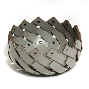Cesta Pequeña Moderna para Mesa, Cesta Pinetti de Cuero PU, Bandejas de Almacenamiento Tejidas, Organizador Redondo Pinetti <span class=keywords><strong>Almeria</strong></span> para Oficina - Product Image 5