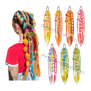 Extensiones de Cabello Sintético Hechas a Mano de 24 Pulgadas, Estilo Ombre, Trenzadas en Burbujas, Coloridas, con Banda Elástica, Venta al Por Mayor - Product Image 6
