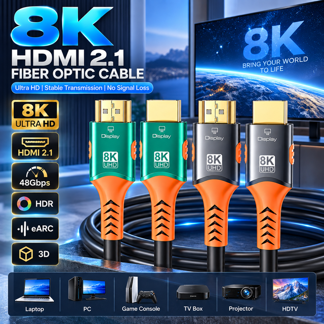 8K 60Hz HDMI 2.1 Fiber Optic Cable 48Gbps AOC HDMI Male to Male Active Optical Cable for TV Monitor Projector Computer
