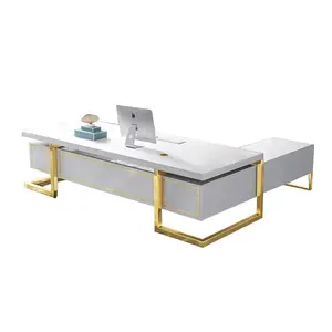 Mobiliario De Oficina De Lujo Iron Metal Die Casting Leg Frame Modern Wood Desktop Luxury Ceo Boss Large Executive Office Table