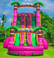 Nieuw Ontwerp Dubbele Glijbaan Opblaasbaar Waterkasteel Outdoor Draak Fruit Gekleurde Palmboom Met Zwembad Te Koop