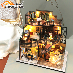Hongda M2132 design personalizzato tre piani villa casa delle bambole in legno fai da te in miniatura kit <span class=keywords><strong>per</strong></span> le ragazze - Product Image 2