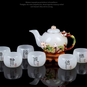 Service à thé Kung Fu en émail de jade blanc, 1 théière, 6 tasses, en porcelaine céramique, coffret cadeau pour entreprise, cadeau de mariage, cadeau de pendaison de crémaillère - Product Image 2