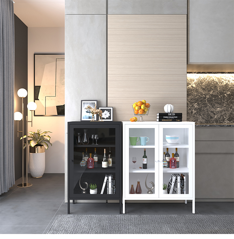 Home Furniture Living Room Cabinets 2 Mesh Door Storage Cabinet With Stand Feet