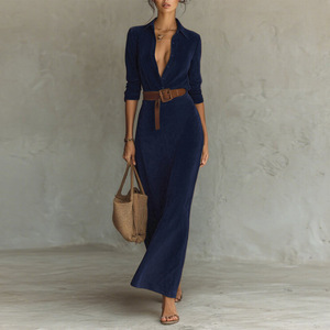 2026 Spring and Autumn New Wholesale Suede Waist <b>Long</b> Dress Fashion temperament Shirt <b>Skirt</b> - Product Image 2