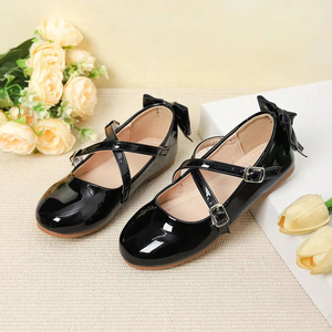 Chaussures plates d'été en cuir PU à brides croisées avec nœud arrière pour enfants, vente en gros - Product Image 1