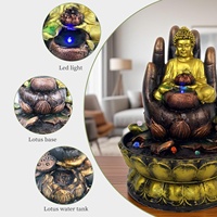 Fontaine d'intérieur Ganesha Bouddha doré à cascade apaisante avec lumière LED pour la maison, le bureau et la décoration de bureau