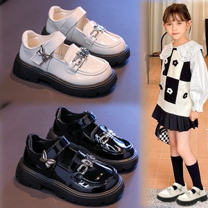 Zapatos de Vestir de Cuero para Niñas, Primavera-Otoño 2025, Estilo Mary Jane de Caña Baja, Suela Suave, Nuevos Zapatos de Princesa Modernos en Blanco y Negro - Product Image 1