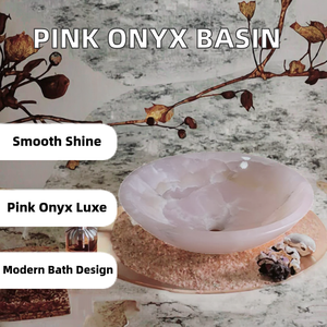 Lavabo Moderno de Ónix Rosa Pulido, Elegante y Lujoso, para Baño de Hotel - Product Image 2