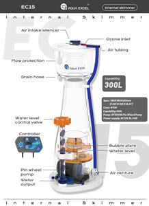 アクアエクセル EC-15 プロテインスキマー 内部サンプスキマー オーバーフロー防止DCポンプ付き 80ガロン（300L）リーフタンク用 - Product Image 2