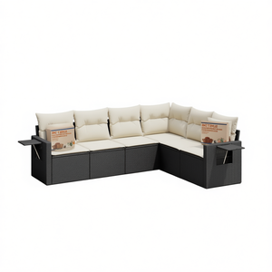 Ensemble de canapés de jardin noirs en rotin PE, mobilier d'extérieur, coussins imperméables, design contemporain - Product Image 1