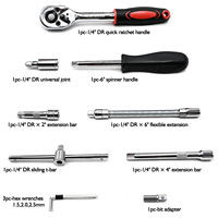 Lot de 46 outils de clé à cliquet à douille d'entraînement de 1/4 pouces avec douille métrique et barre d'extension pour la réparation automobile et le ménage