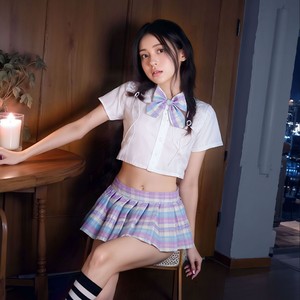 Jupe plissée moulante en polyester pour femme, style uniforme scolaire JK, avec motif chat, pour une allure sexy et tentatrice, inspirée des tenues universitaires, collection 'Night Listening Fragrance', pour un look <span class=keywords><strong>de</strong></span> désir pur. - Product Image 2