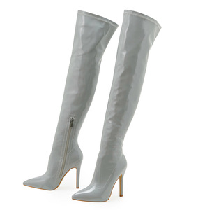 Botas brillantes elásticas por encima de la rodilla, con punta en pico, tacón de aguja, cremallera lateral, elásticas, hasta el muslo, para fiesta y vestir. - Product Image 6