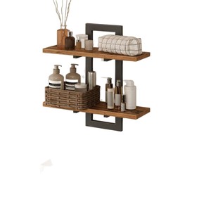 <b>Wall</b> <b>Mounted</b> Wooden <b>Shelf</b> 2 Tier Storage Rack For Kitchen Bathroom Living Room Decorative Display Organizer Durable Multipurpose - Product Image 5