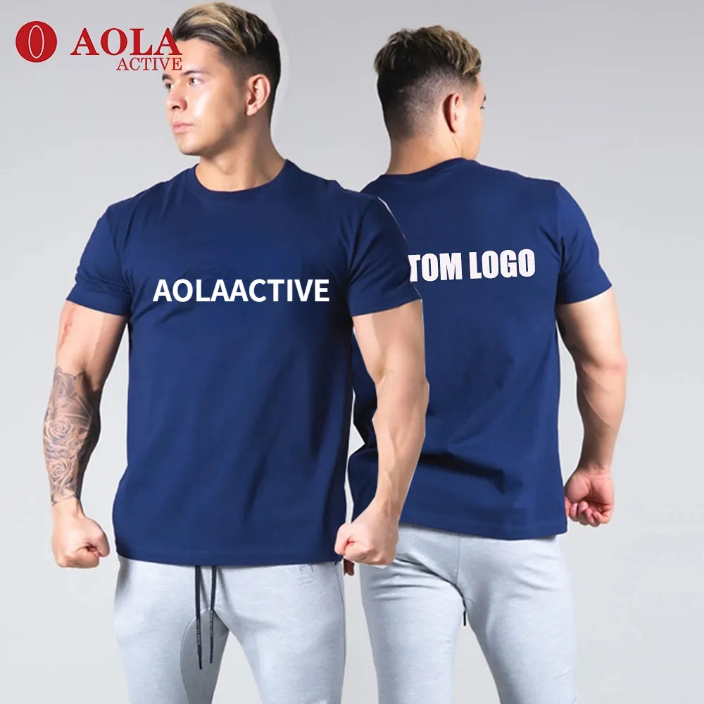 AOLA เสื้อยืดออกกำลังกายสำหรับผู้ชาย,เสื้อยืดกีฬาออกแบบโลโก้เรียบๆคอกลมสำหรับใส่ไปยิม
