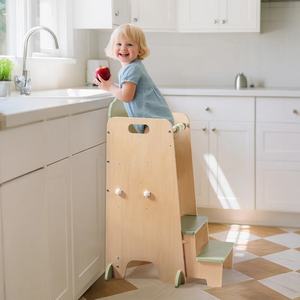 Torre di Apprendimento per Bambini con Design Anti-Ribaltamento, Sgabello da Cucina Regolabile, Scaletta Mobile per Bambini con Lavagna e Ganci - Product Image 2