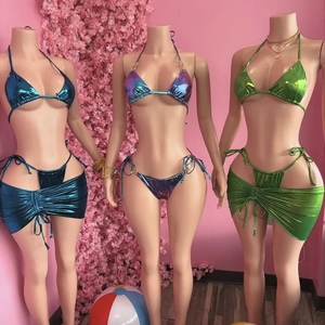 C0026 Vente en gros Nouveau maillot de bain fendu sexy pour femmes, <span class=keywords><strong>bikini</strong></span> <span class=keywords><strong>sport</strong></span> simple à trois points à lacets - Product Image 1