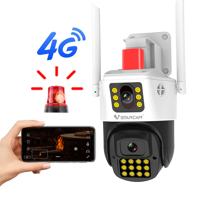 VStarcam FG663DR 4G 6MP Fire Smoke Detection Outdoor Camera Dual Len PT Security Camera 4G Networking Support 256GB Memory Card