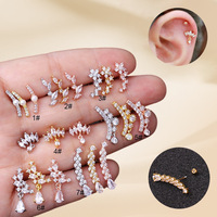 Boucles d'oreilles clous en acier inoxydable 316L, motif nœud papillon, zircon cubique, hypoallergéniques, pour piercing hélix, bijoux pour femmes, 0,8*6 mm