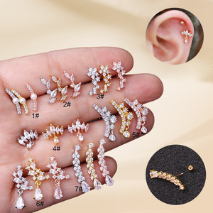 Boucles d'oreilles clous en acier inoxydable 316L, motif nœud papillon, zircon cubique, hypoallergéniques, pour <span class=keywords><strong>piercing</strong></span> hélix, bijoux pour femmes, 0,8*6 mm - Product Image 4