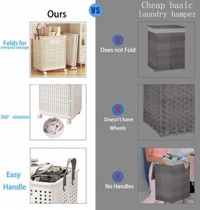 50L/60L Collapsible Eco-Friendly Durable <b>Plastic</b> Laundry Basket Breathable Design Modern Style Universal <b>Wheels</b> Clothing Bedding - Product Image 2