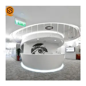 Round Design Red Acrylic Service Counter Modern Office Reception Counter Design For Hotel