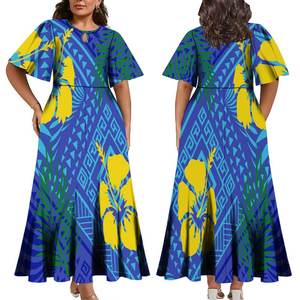 <span class=keywords><strong>Vestido</strong></span> Largo Plisado con Diseño Personalizado de las Islas del Pacífico, Manga Media con Diseño de Gota de Agua, Vestidos Casuales de Fiesta para Damas - Product Image 2