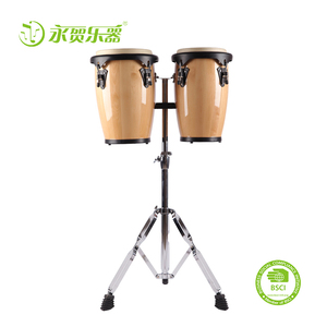 Venta al por Mayor de Par de Congas de Madera Natural Brillante de 8+9 Pulgadas, Percusión Manual con Piel de Cabra y Soporte Trípode Estable, Logotipo Personalizado - Product Image 5