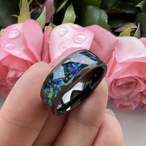 Anello in Tungsteno Nero Martellato 8mm Coolstyle per Uomo e Donna con Intarsio in Opale Galassia Gioielli alla Moda Fede Nuziale - Product Image 5