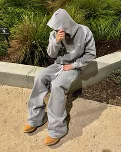 Completo <span class=keywords><strong>Tuta</strong></span> Personalizzabile dal Produttore con Ricami, <span class=keywords><strong>Pantaloni</strong></span> Larghi a Zampa e Felpa con Cappuccio Stile Y2K con Strass - Product Image 3