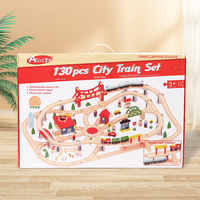 Jeu de construction éducatif DIY en bois de hêtre et plastique, 130 pièces, train électrique d'aéroport, puzzle écologique, vente chaude