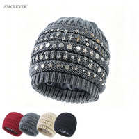 AMCLEVER 2026 Bonnet Slouchy en Acrylique Tricoté Chaud d'Hiver Style Coréen Unisexe Logo Personnalisé Vente en Gros OEM