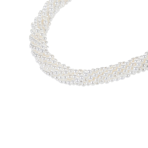 Collar de Perlas Blancas Cultivadas con Cadena Trenzada de 6 Filas de 18 Pulgadas, Perlas de 3 mm - Product Image 3