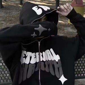 Custom 100% Bamboo Fiber Heavyweight Full Face Oversized Zip up <b>Hoodie</b> Mens Herringbone <b>Leopard</b> 3d Puff <b>Printing</b> Essentials - Product Image 3