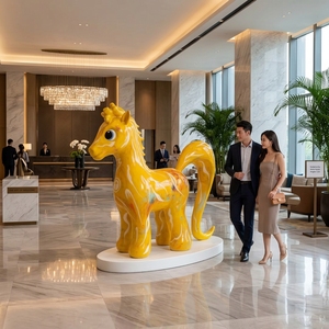 Escultura de Caballo de Dibujos Animados en Fibra de Vidrio Personalizada, Estatua Gigante de Animal en FRP para Decoración de Paisajes de Centros Comerciales y Atrios, Accesorios de Arte - Product Image 3