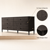 Commode à 6 tiroirs en bois massif noir anthracite, style nordique, avec pieds coniques, meuble de rangement autoportant pour chambre et salon