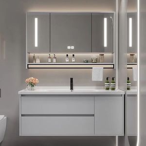 Luxury white <b>bathroom</b> cabinet smart mirror cabinet white washbasin hanging cabinet body - Product Image 6