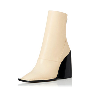 Stivaletti in pelle <span class=keywords><strong>Beige</strong></span> personalizzati da <span class=keywords><strong>donna</strong></span> Casual al ginocchio con tacco grosso e punta quadrata alla moda per l'inverno - Product Image 3