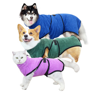 Peignoir pour animaux de compagnie en microfibre, séchage rapide, col roulé, grande serviette pour chien, bleu foncé, violet, vert, gris, utilisation toutes saisons - Product Image 3