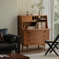 Bureau de direction scandinave en bois massif écologique avec tiroirs, armoires de rangement pour livres et miroir, idéal pour le salon