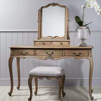 Ensemble de coiffeuse de luxe moderne pour chambre à coucher avec miroir, tabouret et commode à tiroirs en MDF sculpté à la main, idéal pour hôtel ou salle de bain
