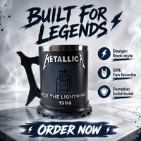 Tazza Personalizzata per il 42° Anniversario della Band Rock - Tazza in Resina e Acciaio Inox da 11oz con Icona 3D dei Metallica