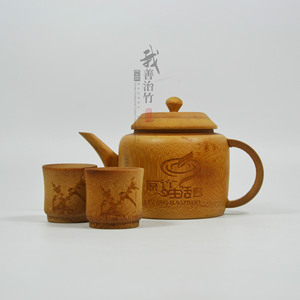 Carbonized Bamboo Teapot And Cup Set Cylinder Coffee Brown With Lid For Gongfu Tea Presents - Product Image 1