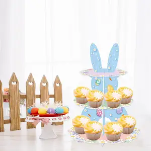 Supporto monouso eco-friendly per Cupcake di pasqua 3 livelli con decorazioni per Cupcake coniglio da esposizione torre