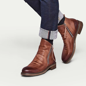 Men's Autumn Ankle Boots Anti-Slippery Dress Shoes &amp; Oxfords Denim Flat <strong>PU</strong> <strong>Leather</strong> with Button Closure - Product Image 4