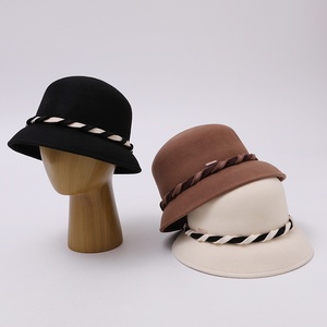 Japanese Minimalist Wool Bucket <strong>Hat</strong> Women Contrast Webbing Fisherman Face Slimming Elegant Designer Autumn <strong>Winter</strong> - Product Image 3