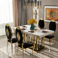 Ensemble de salle à manger en tissu moderne, chaise en velours, coloris noir, doré, acier inoxydable, Design de luxe, pour Restaurant